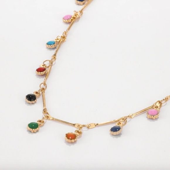 Colorful Sun Beads Gold Choker Rainbow Necklace - Picture 5 of 9